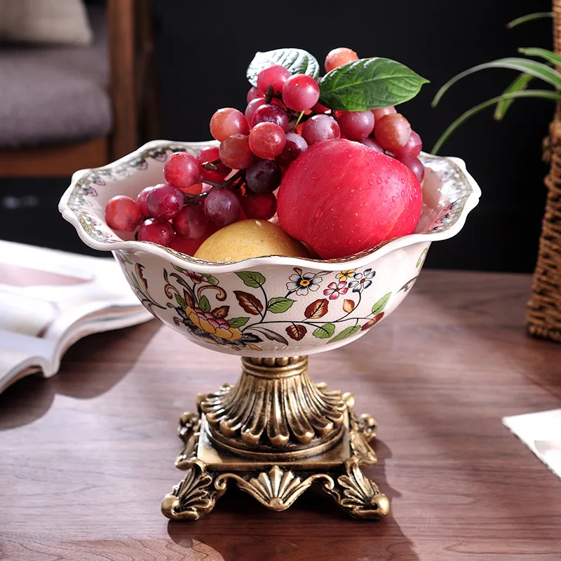 

Blue and white porcelain ice crack ceramic fruit plate creative high foot fruit plate decoration living room European decoration