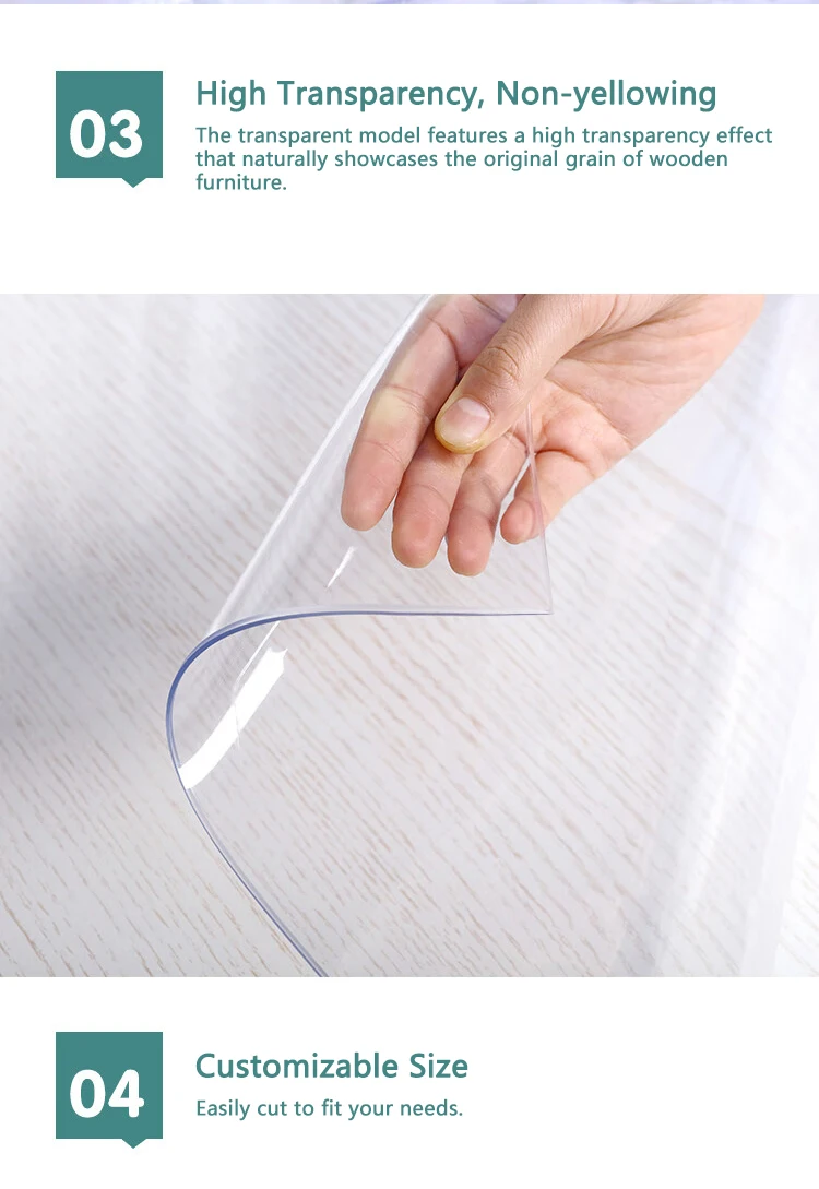 Transparenter PVC-Tischschutz, 0,7 mm dick, wasserdicht, ölbeständig, für Küchenschreibtisch und Esstisch, ideal für Zuhause und Büro – Detail 5