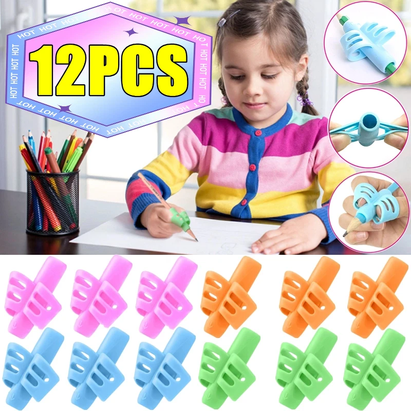 

1-12PCS Soft Silica Pencil Grasp Two-Finger Gel Pen Grips Children Writing Training Correction Tool Pens Holding for Kids Gifts