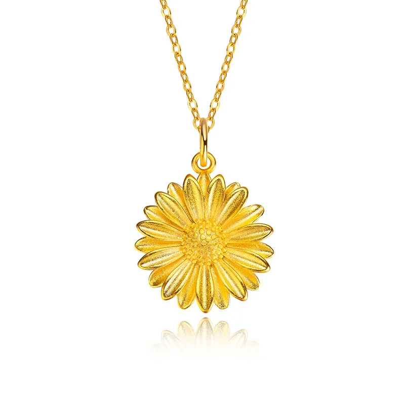 

Genuine 14k Gold Color Daisy O-shaped Pendant Necklace Fresh Sweet Sun Flower Collar Chain for Women Fine Jewelry Gifts