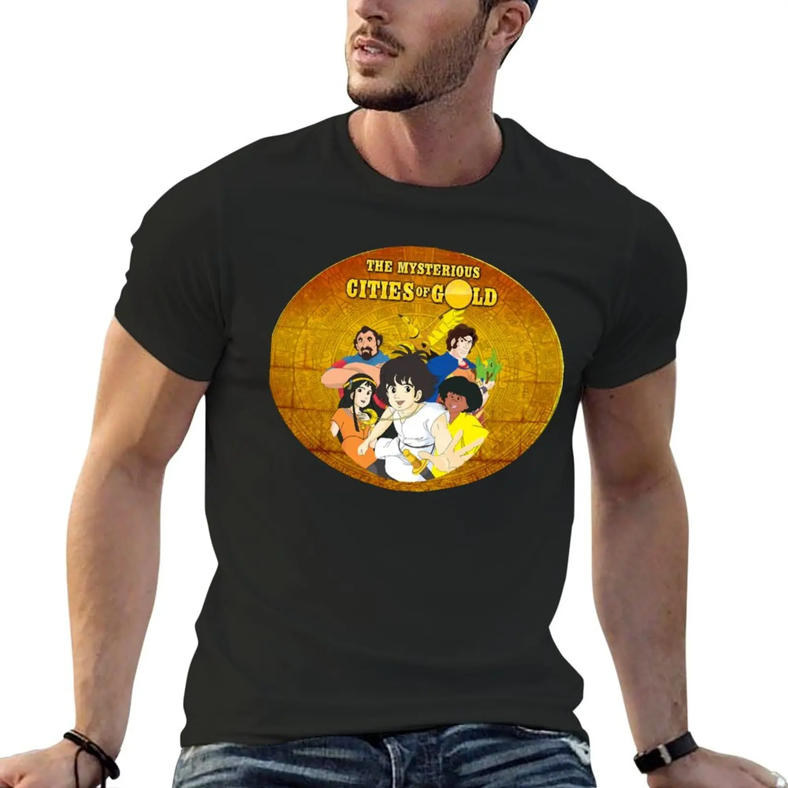 

Cities of Gold - 80s animated cartoon retro anime T-Shirt summer tops customs fitted t shirts for men