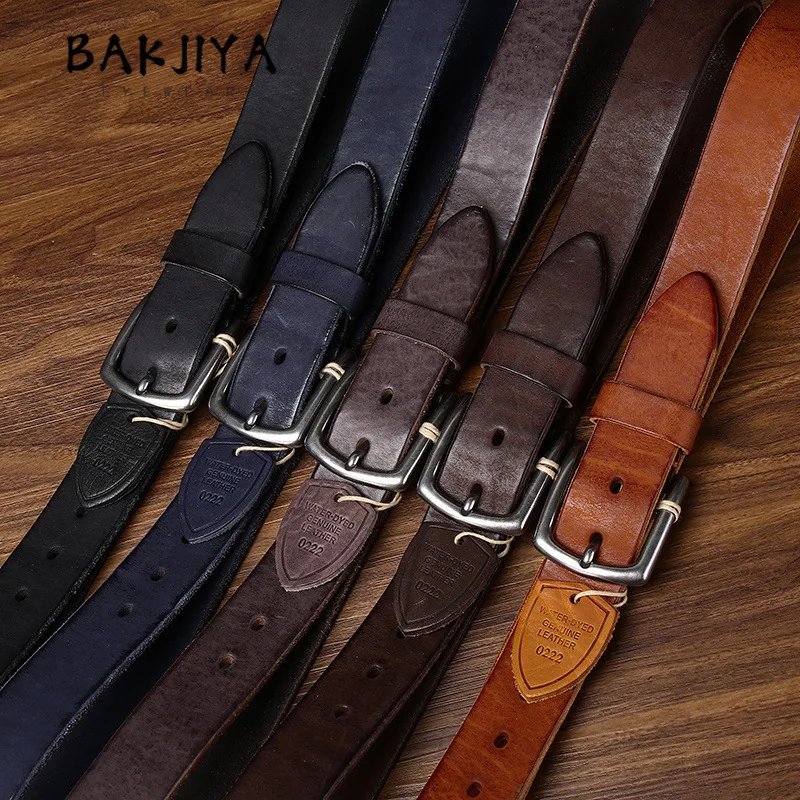 High-end Retro Thick Water Dyed Top-layer Cowhide Belt for Men's Business Fashion Casual Jeans Elastic Waistband 38mm