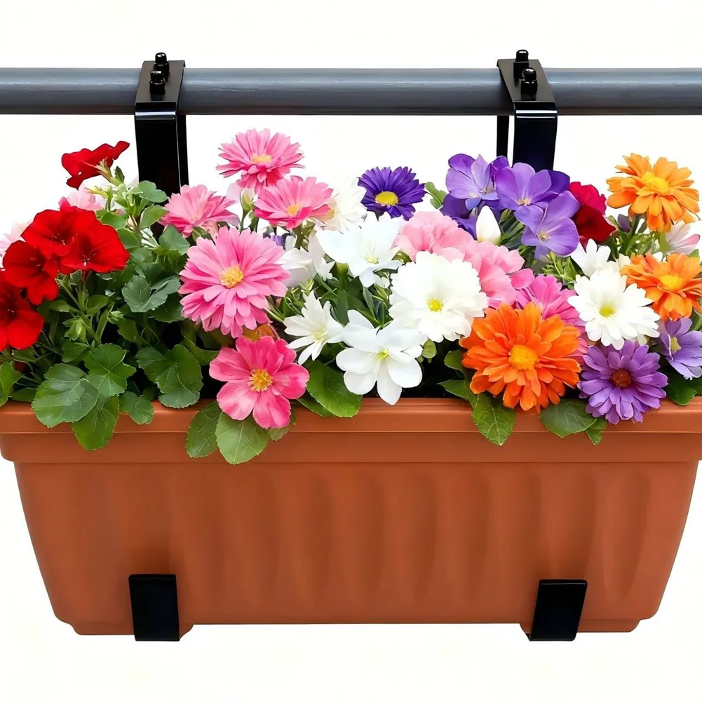 Adjustable Iron Balcony Flower Pot Bracket For Railings And Windowsills, No Drill Hanging Plant Support Set Of 2