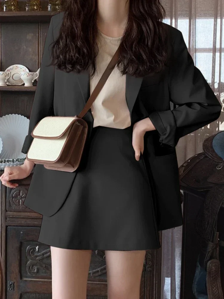 Spring Korean Fashion Women\'s Pink Small Jacket Female Loose Suit New Small Blazer Skirt Two Peice Sets Women Blazer Mujer Dress