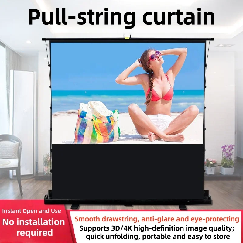 Pull-down Screen Crease-free Folding Bracket Projection Screen Supports 3D/4K Display Suitable for Indoor Home Theater