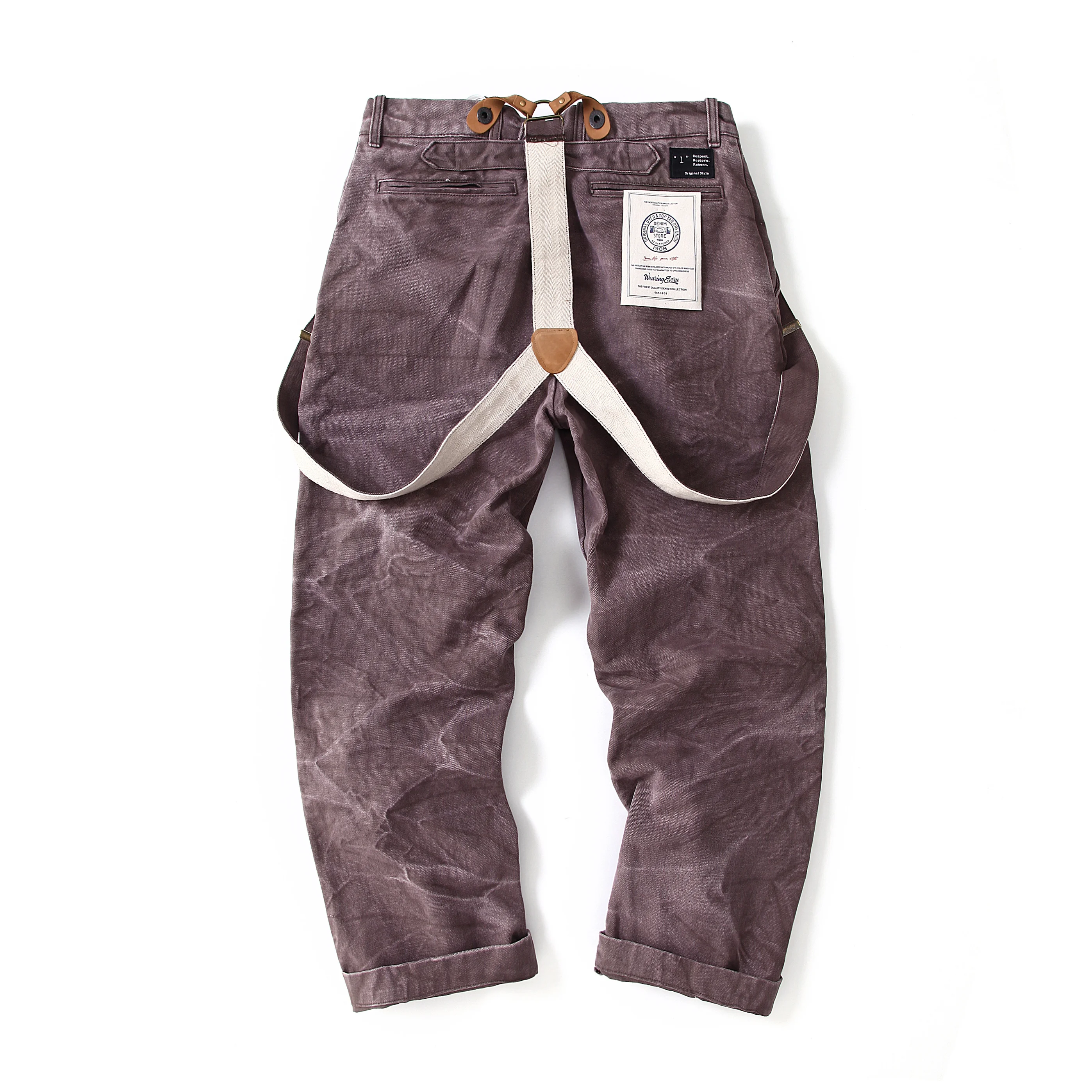 World War II Heavyweight 100% Cotton Washed Canvas Overalls - Durable Loose Straight Men's Lumberjack Casual Workwear Pants