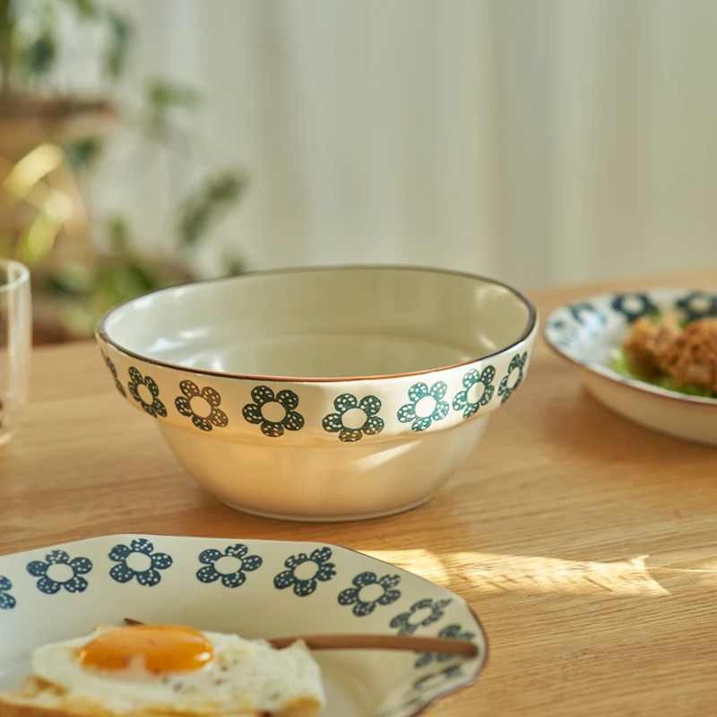 Chinese Style Retro Small Blue Flower Cutlery Eating Noodle Bowl Big Bowl Household Bowl Plate Set New Dish Plate