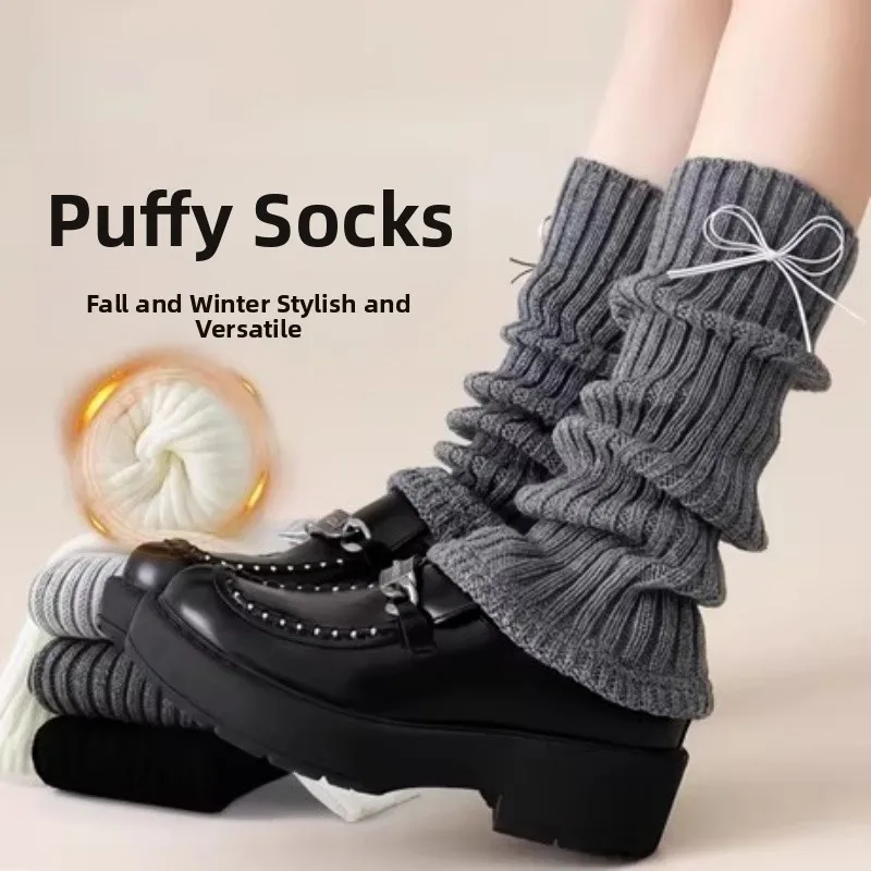 

Warm ey Knitted Knot Mid-Calf Sos Women's Thiened Autumn Winter Leg Slimming Stoings for Leather oes