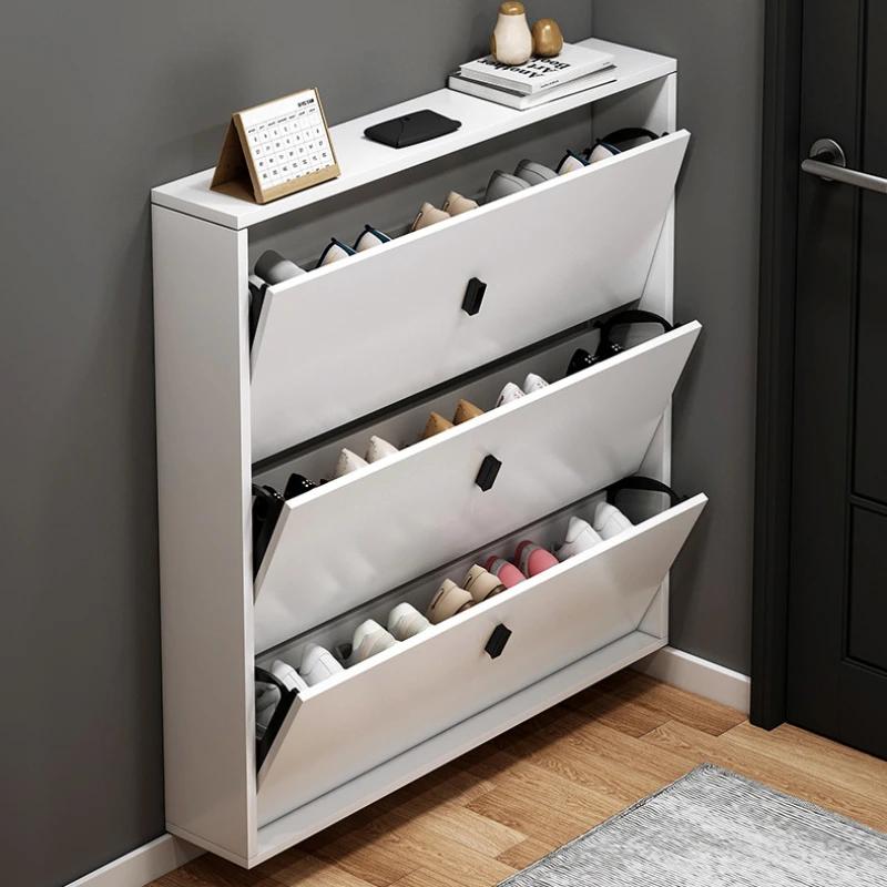 Modern White Storage Shoe Cabinet, Designer Shoe Racks, Banquinho De Madeira, Minimalista Europeu, Tipping Bucket, Mobiliário Doméstico