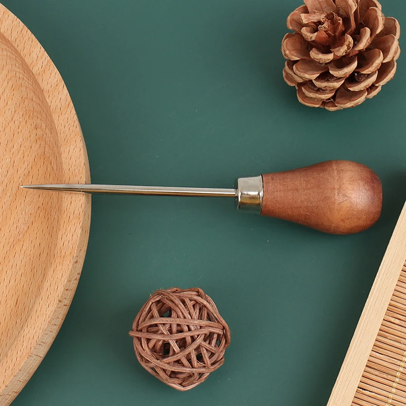 1PC Wooden Handle Awl Leather Punching Awl Sewing Stitching Tool For DIY Handmade Stitcher Needlework Shoes Bag Repair Tool