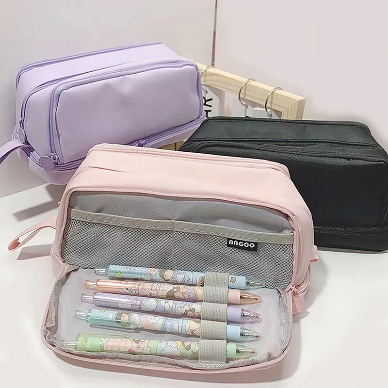 1PC Stationery Organizer Office Supply 4 Partitions Large Pencil Case Pen Bag School Student Pencil Cases Cosmetic Bag