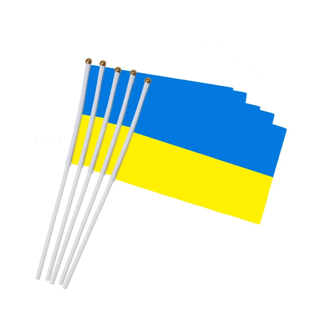 14X21 CM Ukrainian Flag Small Hand Waving For Car With Plastic Pole Double Sided Polyester Printing Ukraine National Flags Peace
