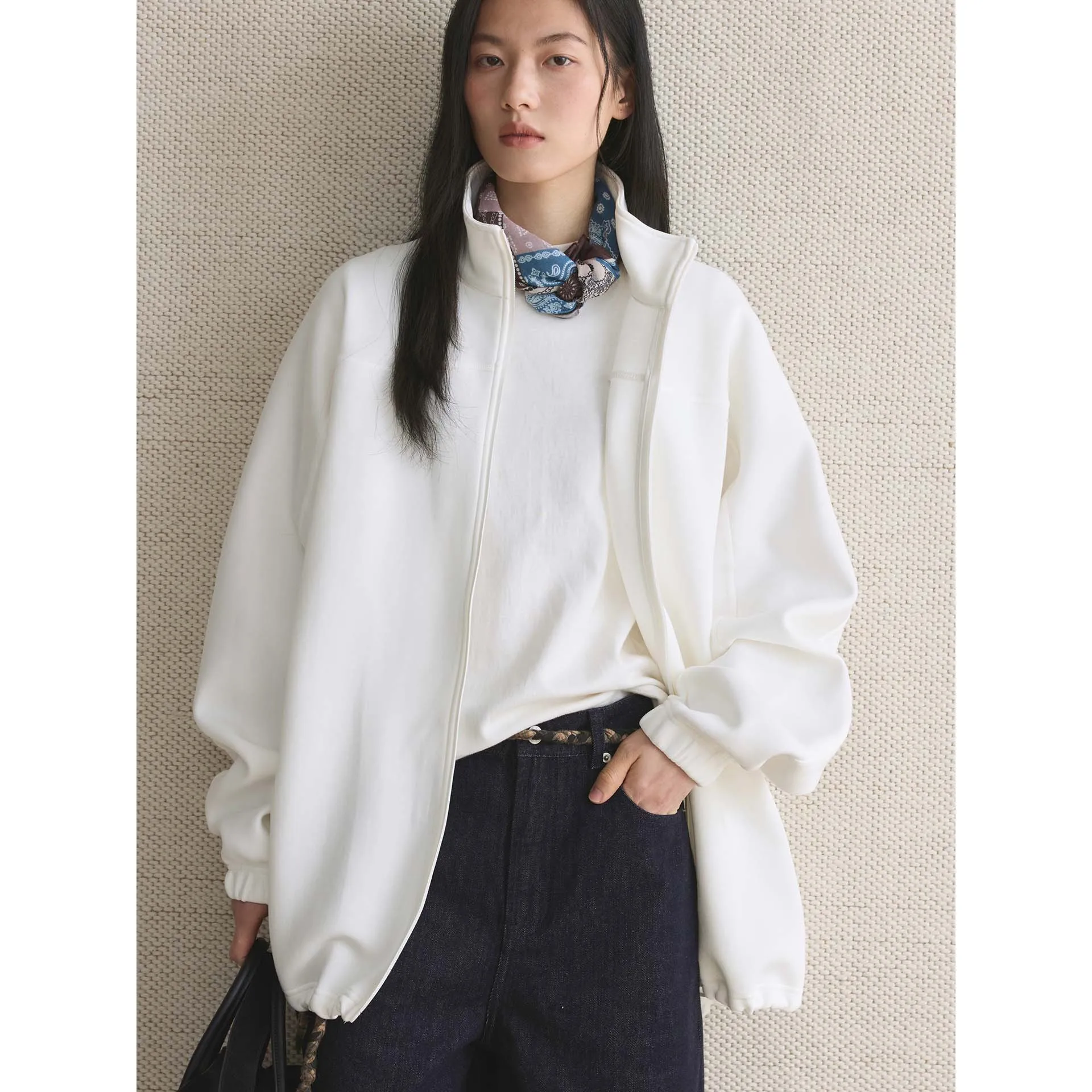 

Весенняя спортивная куртка-свитшот с воротником-стойкой на молнии, свободного кроя, для женщин