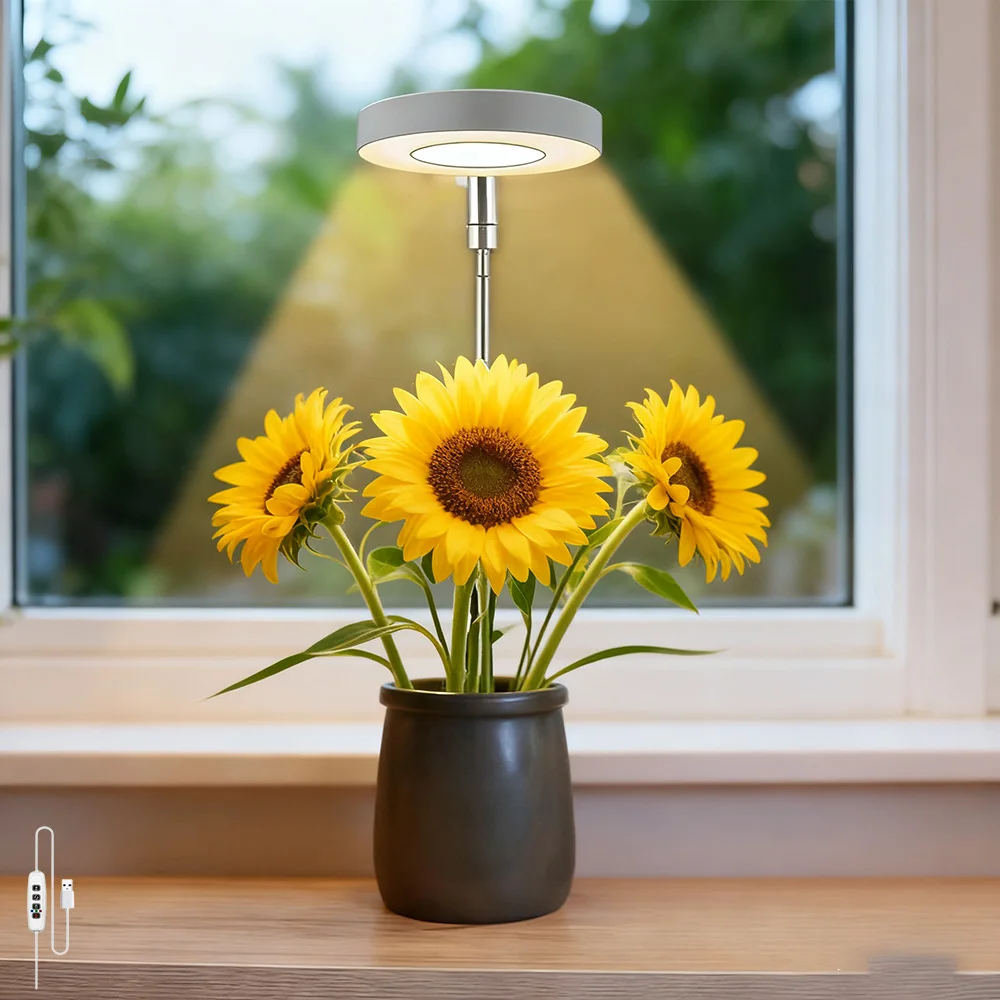 1pc Ring Plant Light Angel Ring Grow Light DC5V USB LED Phytolamp Warm White Full-spectrum 4 Dimmable Levels Telescopic