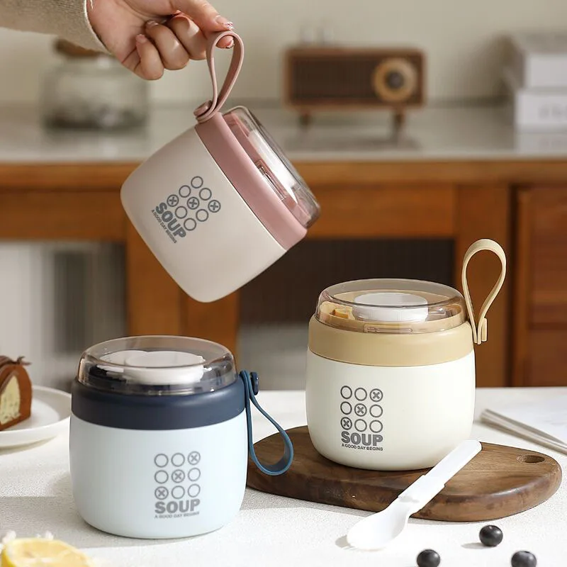 

Portable Breakfast Cup Box Case Japanese Style Stainless Steel Food Soup Container Leakproof 700ml Bento Lunch Box With Spoon