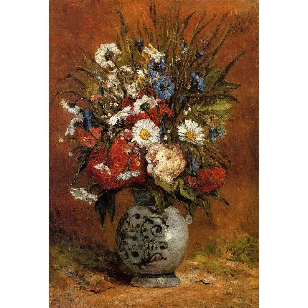 

Canvas Art Flowers Daisies Peonies in Vase Paul Gauguin Painting Hand Painted Still Artwork For Dining Room Kitchen Wall Decor