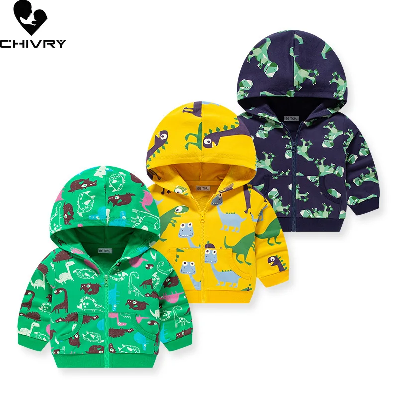 

Baby Boys Autumn Winter Fashion Hoodies Jacket New 2023 Kids Children's Cute Cartoon Dinosaur Zipper Hooded Knitted Coat Jackets