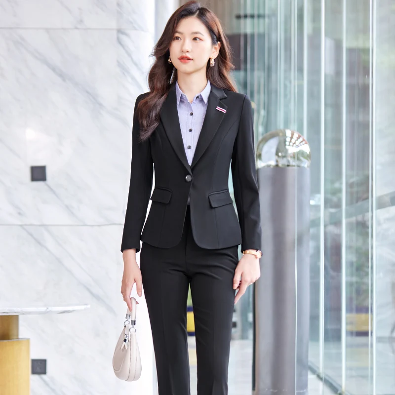 NAVIU 2023 New Autumn Winter Gray Suits Women Professional Business Formal High End Temperament Blazer And Pants Sets Work Wear