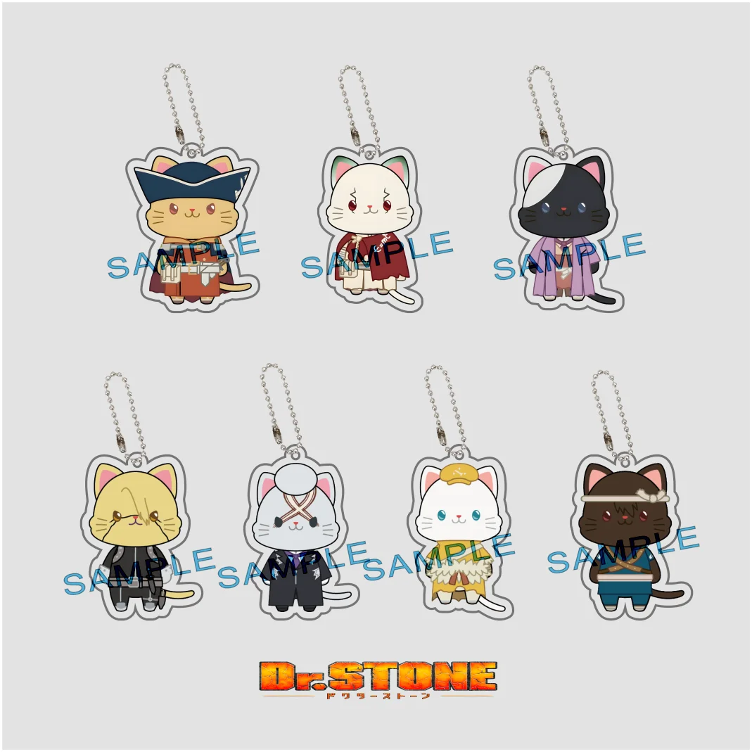 Dr.STONE Anime-Zubehör Katzen-Thema Senku Gen Shishio Suika Mini-Acryl-Schlüsselanhänger Kawaii Mini-Schlüsselanhänger Taschendekoration Geschenk