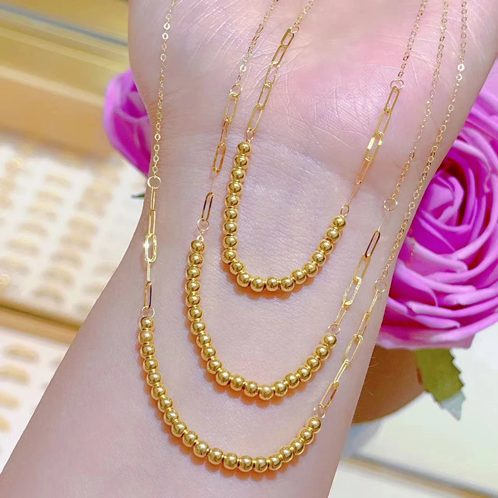 Sinya New Arrival Light Weight Fashion 18k Beads Charm Design Au750 Gold Bracelet Necklace Fine Jewelry Sets for Women Girls