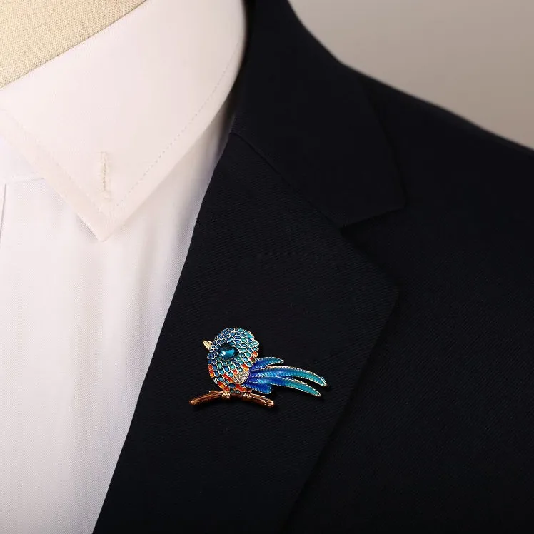 Super Cute Enamel Little Fat Bird Zircon Brooches For Women Men Trendy Rhinestone Glaze Pins Jewelry Party Casual Accessory Gift