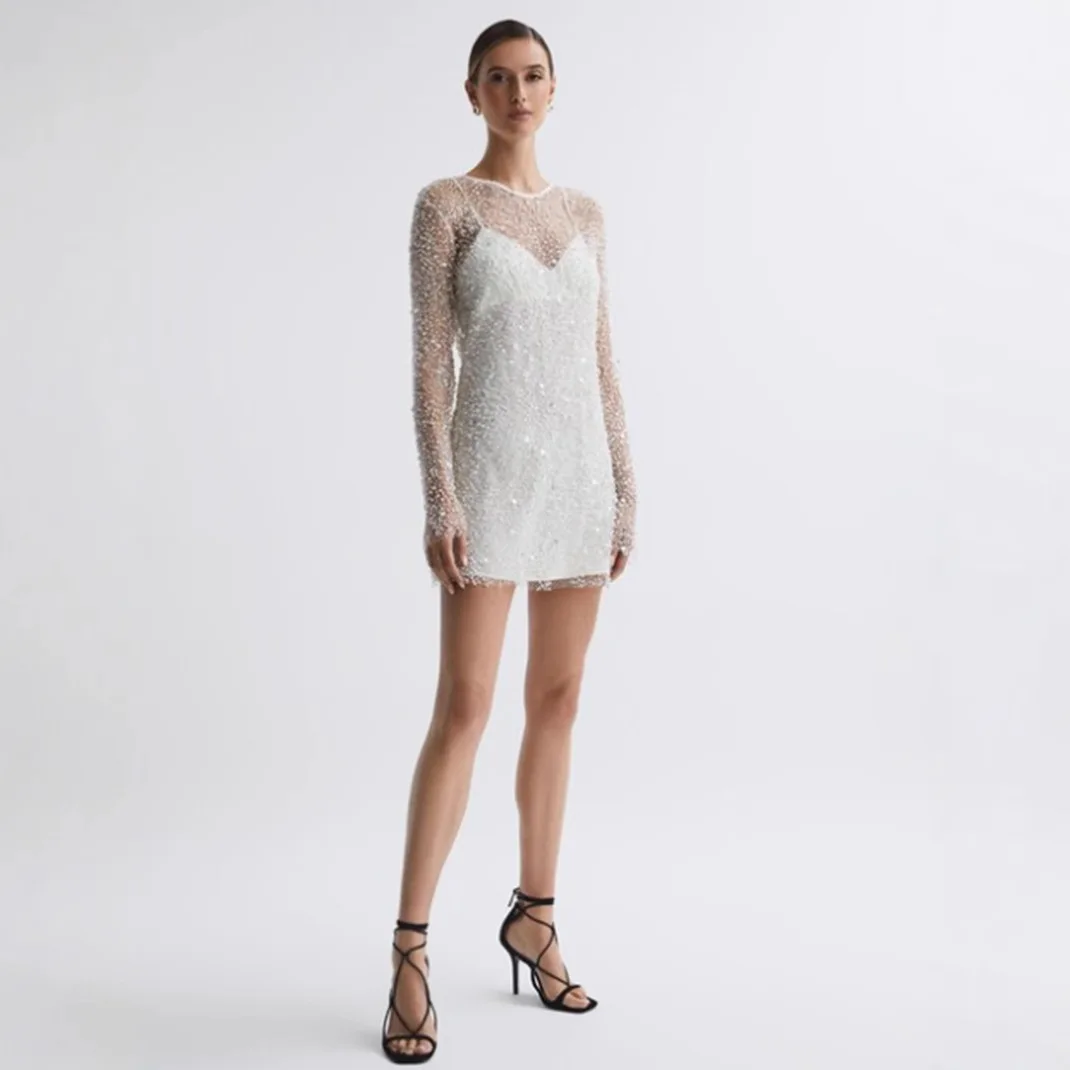 2025 New Arrival Women's Two-Piece Strapless Dress with Large and Small Bead Embroidery and Sheer Mesh