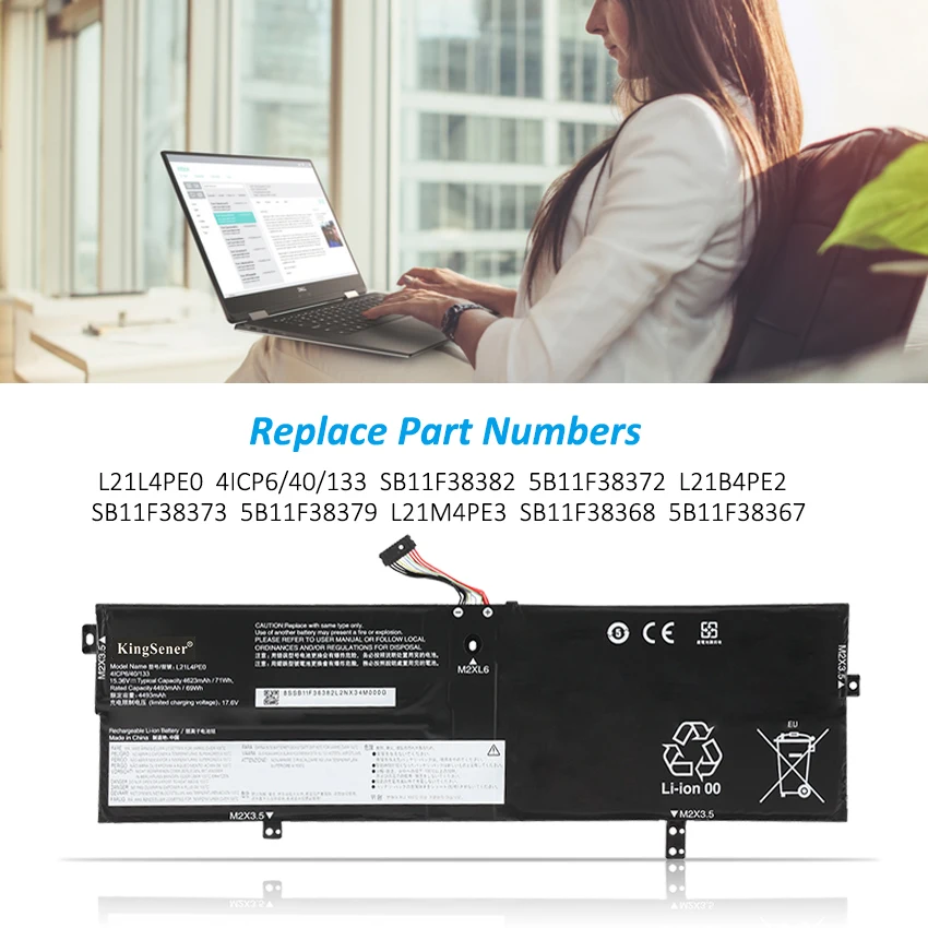 Imagem -02 - Kingsener-bateria do Portátil para Lenovo Lenovo Yoga 714ial7 Série 82qe 82vd L21b4pe2 L21m4pe3 Sb11f38382 5b11f38372 15.36v 71wh L21l4pe0