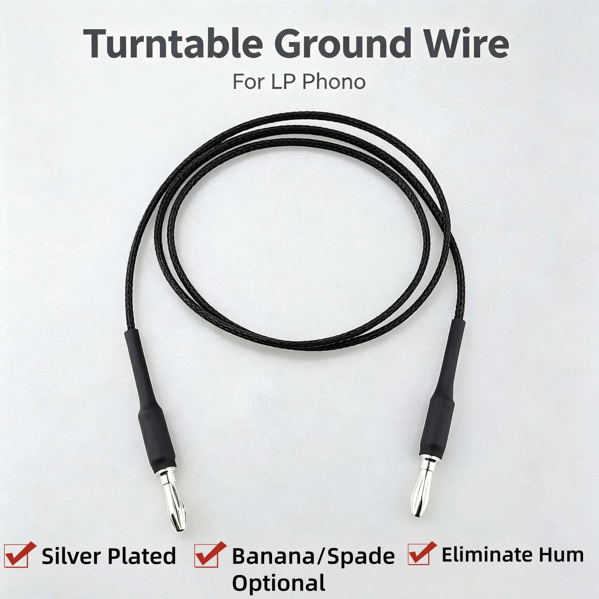 Hifi Silver Plated Turntable Ground Wire Banana Spade Optional Phono Ground Cable for LP Record Player Amplifier Reduce Hum