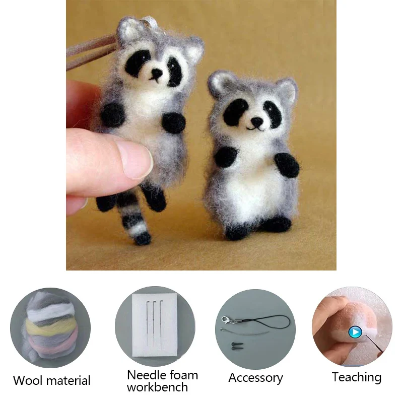 Non-Finish Kit Funny Lovely Cat Dog Panda Raccoon Pocket Animal Wool Needle Felting Pocket Animal Doll Toy DIY Kit For Kids