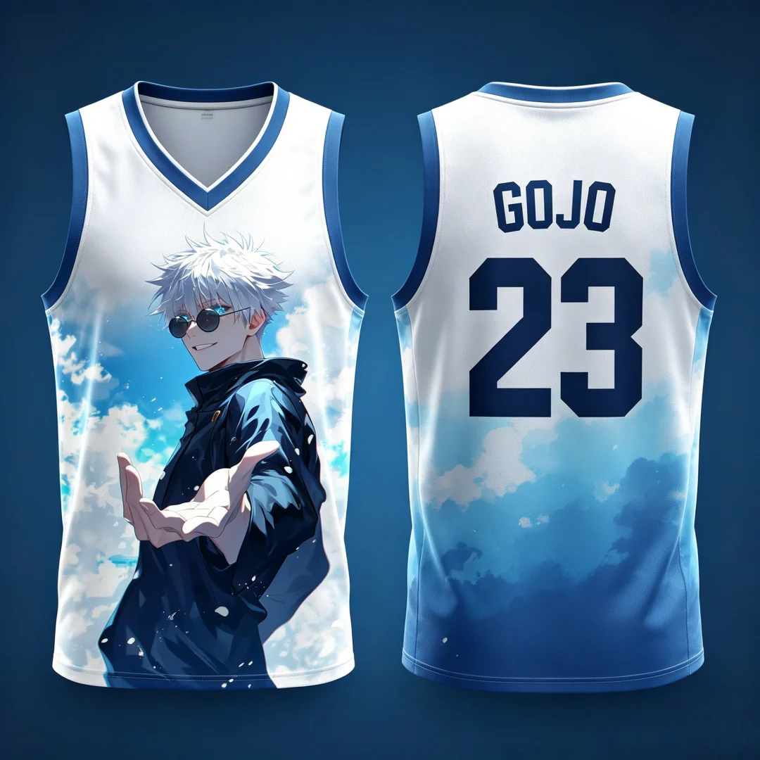 Jujutsu Kaisen Gojo Satoru 23 Basketball Jersey Men Women Gradient Sleeveless Tank Top 3D Print Anime Sports Vest Streetwear Tee