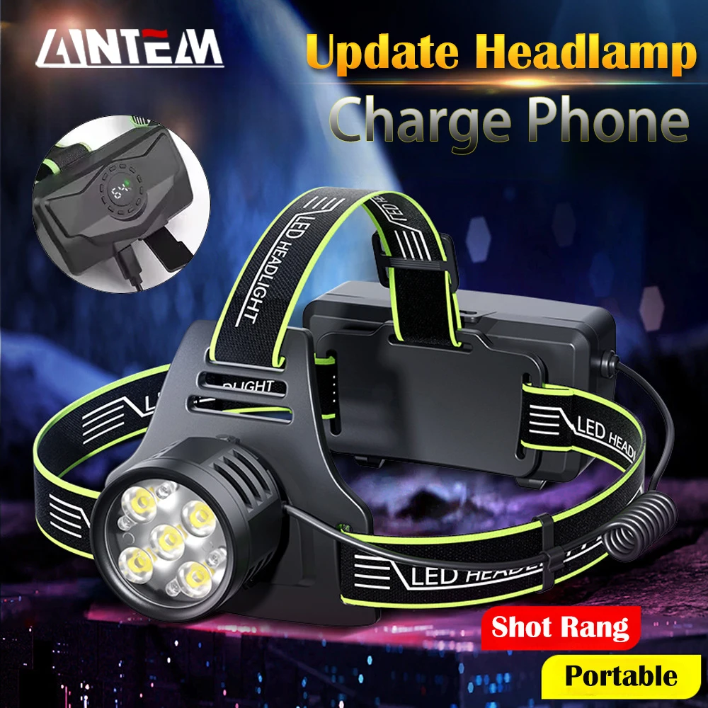 Super Bright 10000LM LED Headlamp with 5LED Lamp Beads Waterproof Headlight Power Display Suitable Exploration Hunting Fishing