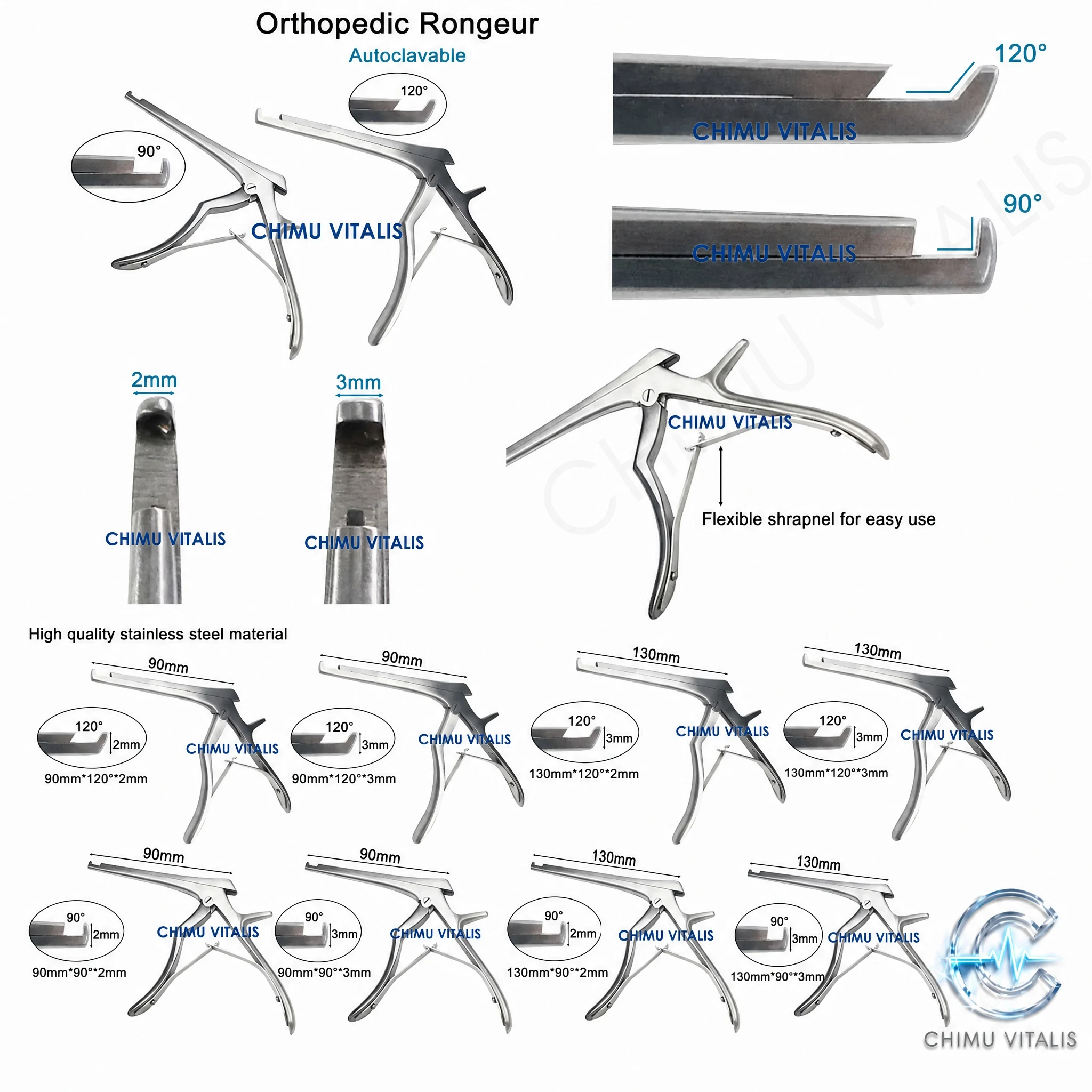 【CHIMU VITALIS】Kerrison Rongeur Forceps, 90°/120° Angled, Stainless Steel Instrument