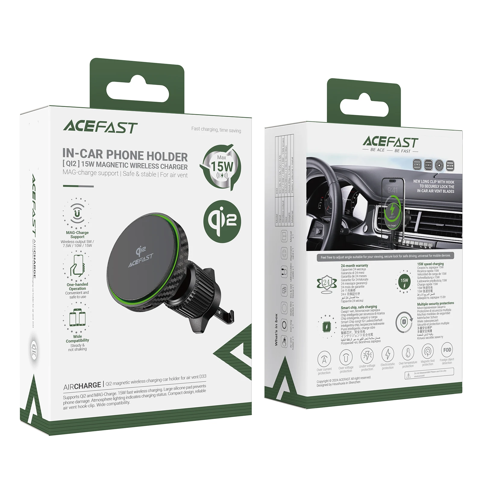 ACEFAST Qi2 15W soporte magnético de carga inalámbrica para coche para iPhone 12/13/14/15/16Pro Max soporte de montaje de Clip de ventilación de aire de carga rápida