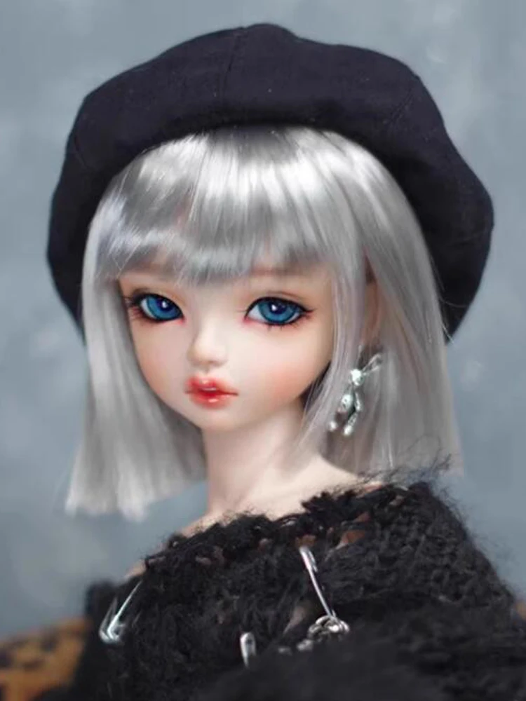 D09-P374 children handmade toy   1/8 1/6 1/4 1/3 MSD bjd doll wig black silver gold soft silk shoulder length hair