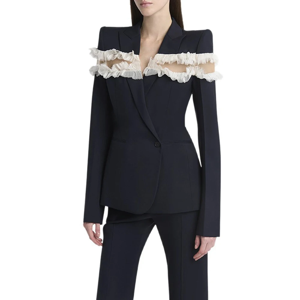 

Modphy Women’S Patchwork Slim Designer 2-Piece Set Single Button Blazer Pencil Pants New Fashion Formal Suit Vacation 2026