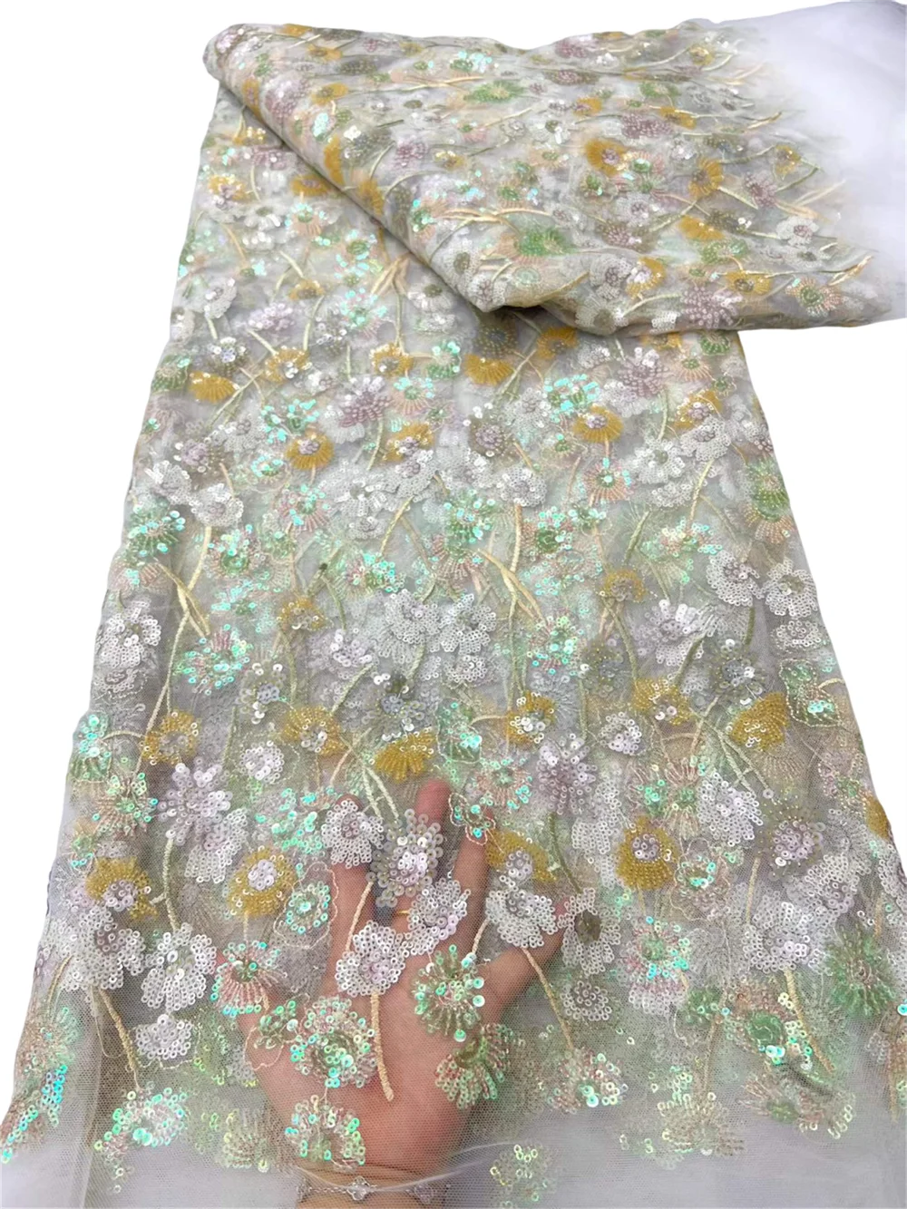 

Высококачественная французская тюлевая кружевная ткань с африканской разноцветной вышивкой пайетками, нигерийская ткань для женских свадебных и праздничных платьев