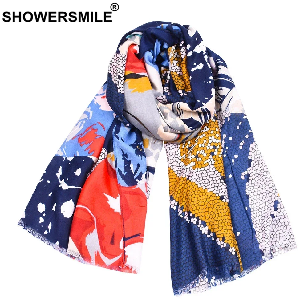 SHOWERSMILE Sciarpa da donna Verde militare in cotone e lino Stampa geometrica Scialle da donna Vacanza 2024 Nuova primavera Autunno Pashmina femminile