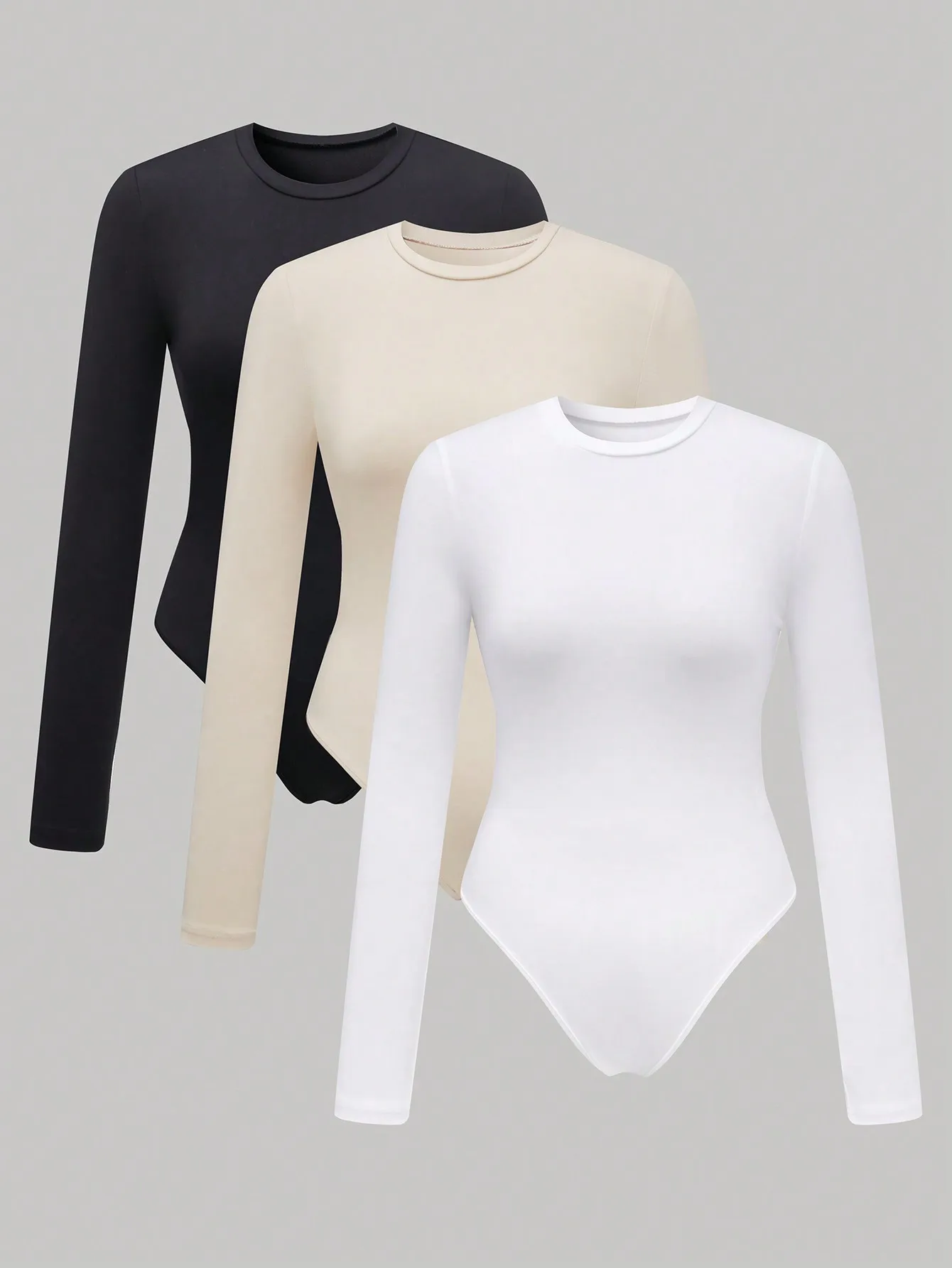 

New fashion women's casual solid-color long-sleeved one-piece dress set set of three pieces