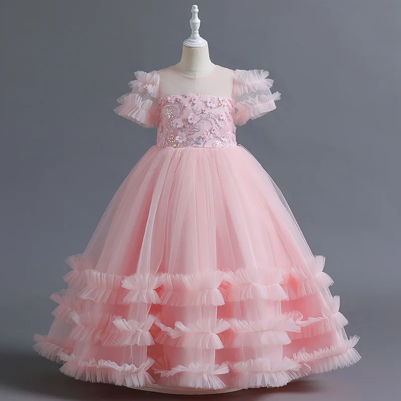 Abiti da ragazza di fiore per bambini con abito da ballo personalizzato Appliques Abiti da festa di compleanno per principessa in tulle