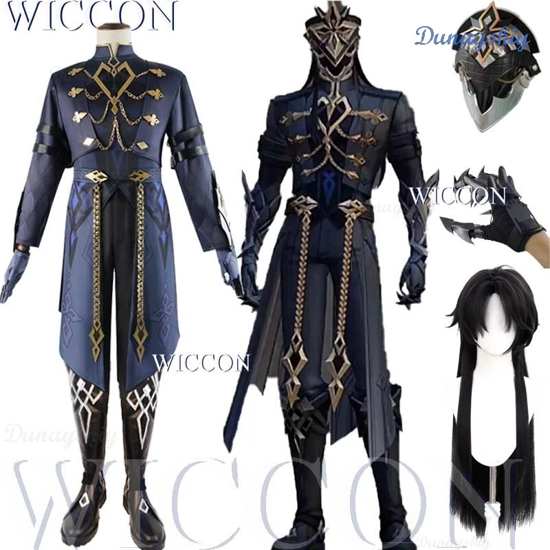 Fatui The Captain Cosplay Costume Il Capitano Wig Outfit Genshin Impact Boots Anime Mask Style Halloween Party Roleplay Suit