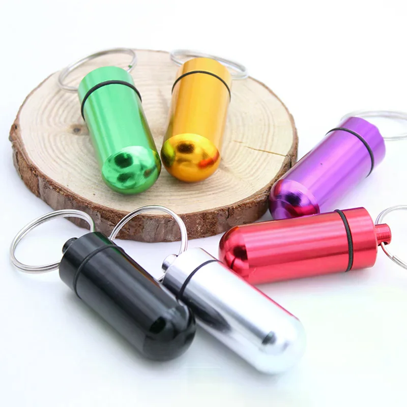 1pcs Portable WaterProof Mini Aluminum Keychain Pill Box Bottle Case Holder