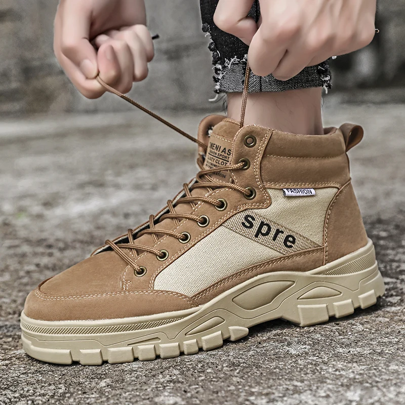

Men's Plus Size Korean Style Work Boots - Fall Winter High-Top Non-Slip Wear-Resistant Fashion Outdoor Desert Boots