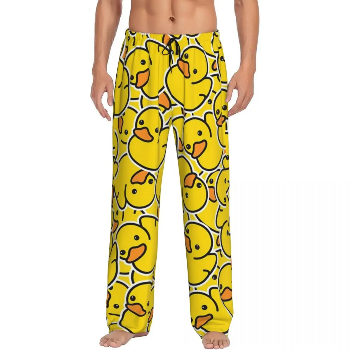 Custom Yellow Bathtime Rubber Ducks Pattern Pajama Pants Men Sleepwear Sleep Lounge Bottoms with Pockets