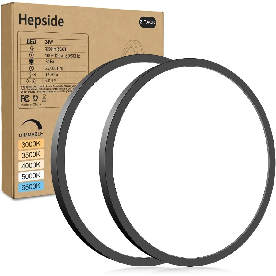 Светодиодный потолочный светильник заподлицо 12 дюймов 24 Вт 3000 К 3500 К 4000 К 5000 К 6500 К Современный черный