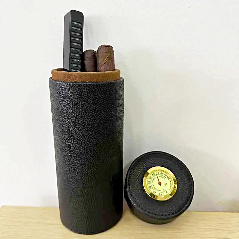 

Leather Travel Humidor Cigar Box Cedar Wood Portable Cigar Case Humidifier Hygrometer Box Cigar Accessories Fit 5 Cigars 917