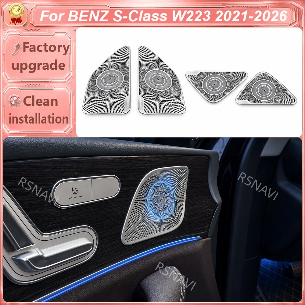 4 PCS Midrange Speaker Grilles with 64-Color Ambient Lighting for Mercedes-Benz S-Class W223 2021-2025, Interior Door Audio Trim