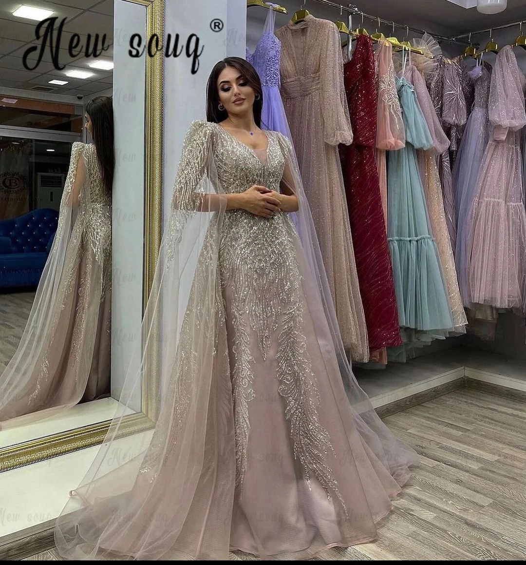 Robe de soirée perlée A Line pour femme, rose poussiéreux, manches cape, col en V, soirée de mariage, quelle que soit la dentelle appliquée, robe formelle, quoi que ce soit, 2024