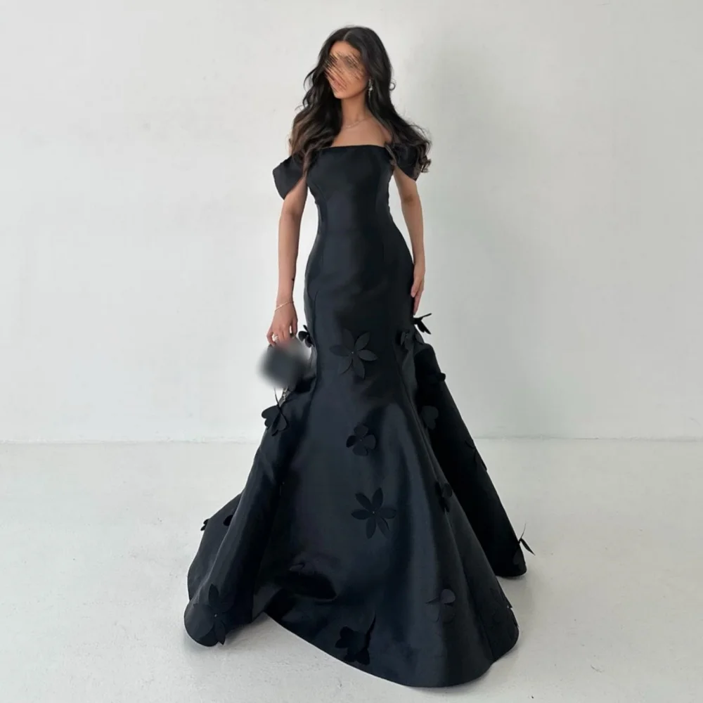 

Черные длинные платья русалки с открытыми плечами и аппликацией по индивидуальному заказу Вечернее платье Элегантная вечеринка на заказ