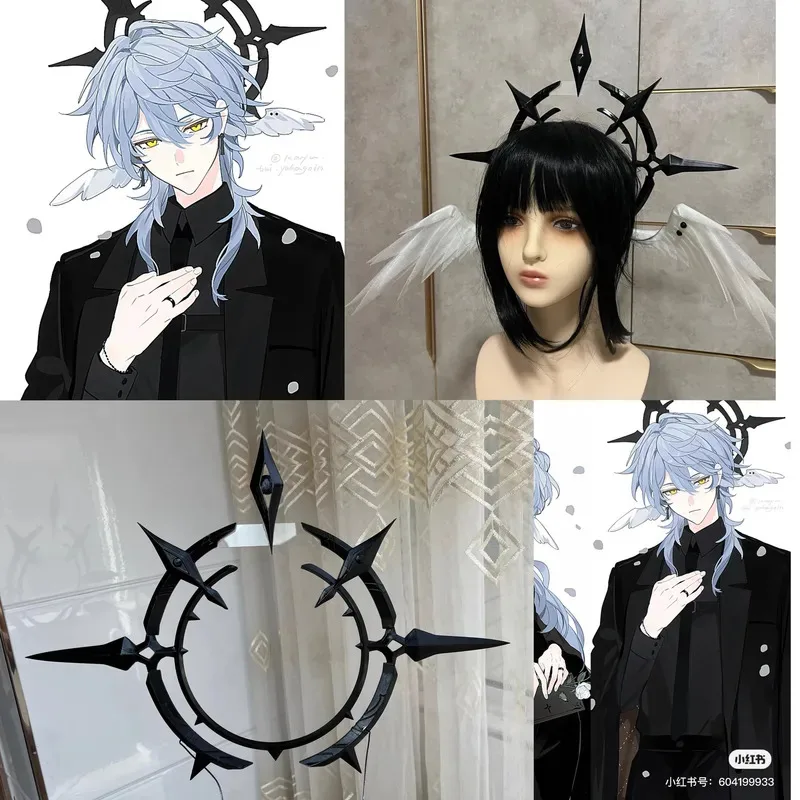 

Game Honkai Star Rail Black Sunday Robin Cosplay Prop Black Halo White Wing Headdress Halloween Carnival Role Play Party Outfits
