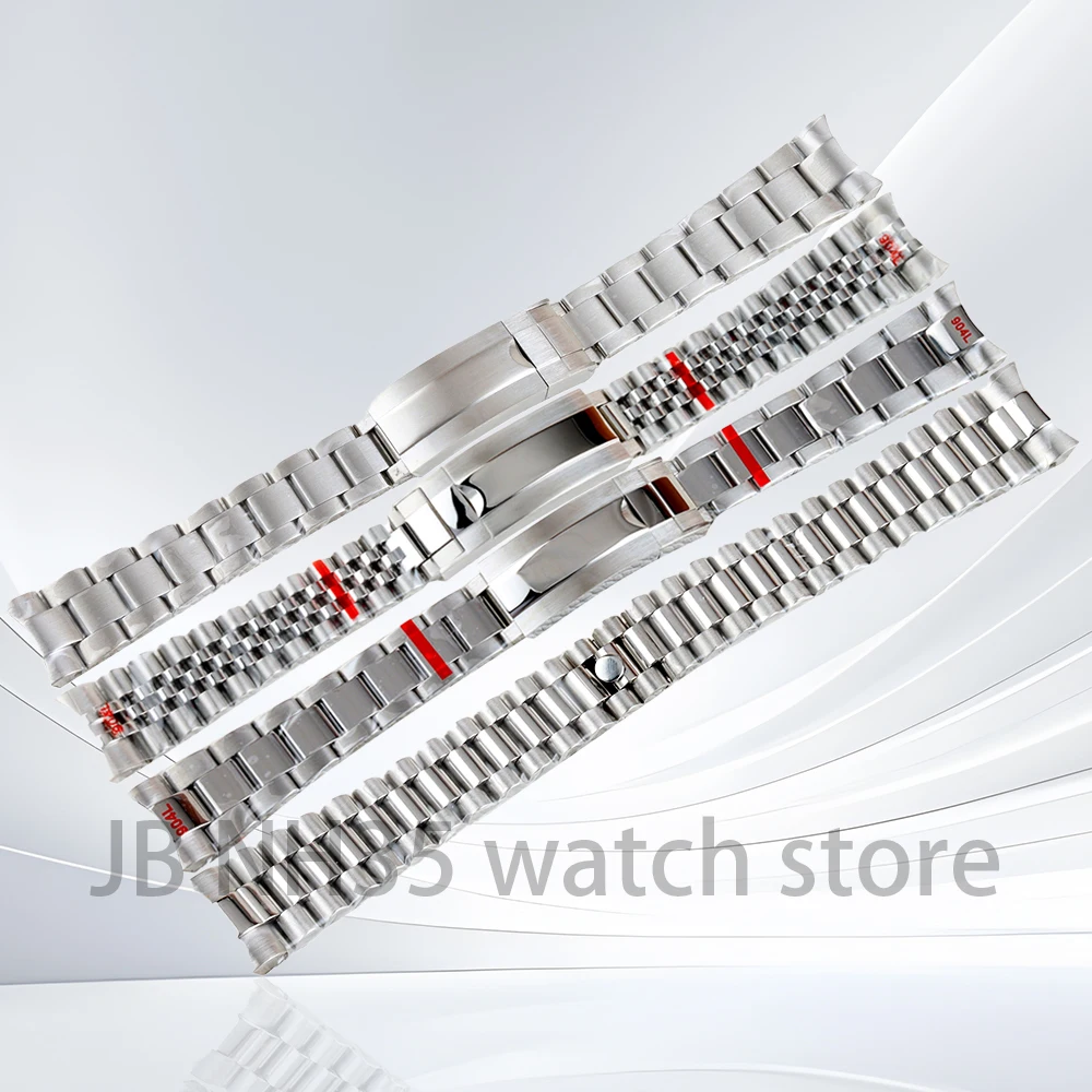 

Silver 20mm Width Watch Bracelet Solid 316L Stainless Steel Watchband Oyster/Jubilee/Presidential Strap Folding Buckle Strap